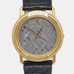 Pre Owned Corum Silver Grey Meteoriite 18K Yellow Gold Alligator Leather 5045056 Women's Wristwatch 31 mm