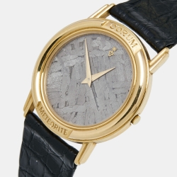 Pre Owned Corum Silver Grey Meteoriite 18K Yellow Gold Alligator Leather 5045056 Women's Wristwatch 31 mm