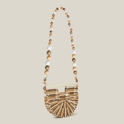 Cult Gaia Brown Tonal Wood Mini Arc Bag