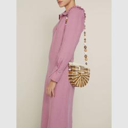 Cult Gaia Brown Tonal Wood Mini Arc Bag