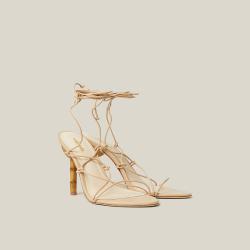 Cult Gaia Neutral Soleil Ankle-Tie Leather Sandals Size IT 39
