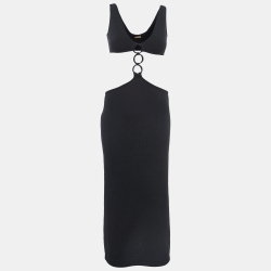 Pre Owned Cult Gaia Black Knit Cut-Out Waist Maxi Dress S