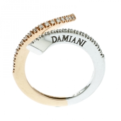 Damiani Eden Diamond Two Tone 18k Gold Open Ring Size 55