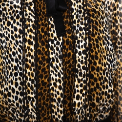 Pre Owned D&G Brown Leopard Print Silk Long Sleeve Midi Dress L