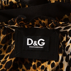 Pre Owned D&G Brown Leopard Print Silk Long Sleeve Midi Dress L