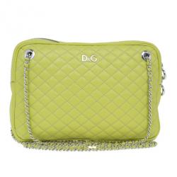 Pre Owned D&G Green Leather Quilted Lily Glam Zip Top Shoulder Bag