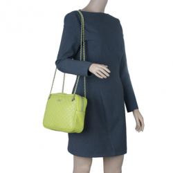 Pre Owned D&G Green Leather Quilted Lily Glam Zip Top Shoulder Bag