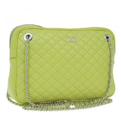 Pre Owned D&G Green Leather Quilted Lily Glam Zip Top Shoulder Bag
