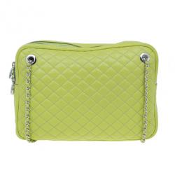 Pre Owned D&G Green Leather Quilted Lily Glam Zip Top Shoulder Bag