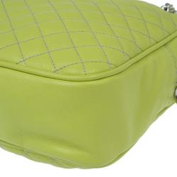 Pre Owned D&G Green Leather Quilted Lily Glam Zip Top Shoulder Bag