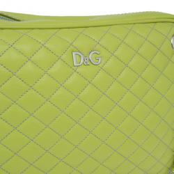 Pre Owned D&G Green Leather Quilted Lily Glam Zip Top Shoulder Bag