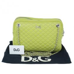Pre Owned D&G Green Leather Quilted Lily Glam Zip Top Shoulder Bag