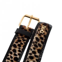 Pre Owned D&G Beige/Gold Leopard Print Calfhair and Leather Belt 85CM