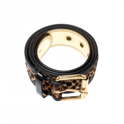 Pre Owned D&G Beige/Gold Leopard Print Calfhair and Leather Belt 85CM