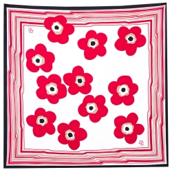 Pre Owned D&G Red Poppy Print Silk Scarf 