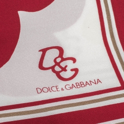 Pre Owned D&G Red Poppy Print Silk Scarf 
