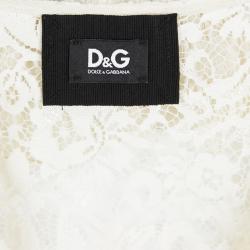 Pre Owned D&G Cream Lace Ruffle Trim Blouse M