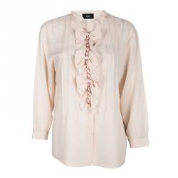 D&G Blush Pink Bow Ruffle Detail Chain Embellished Long Sleeve Blouse M