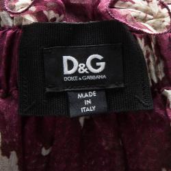 Pre Owned D&G Burgundy Printed Silk Off Shoulder Peasant Blouse M