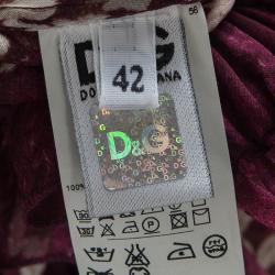 Pre Owned D&G Burgundy Printed Silk Off Shoulder Peasant Blouse M