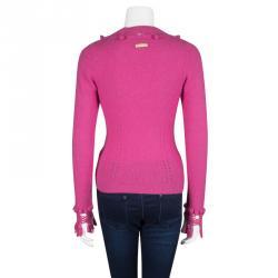 Pre Owned D&G Pink Bobble Detail Crochet Trim V-Neck Sweater S
