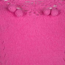 Pre Owned D&G Pink Bobble Detail Crochet Trim V-Neck Sweater S