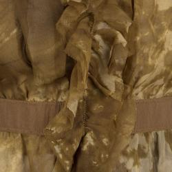 Pre Owned D&G Brown Tie-Dye Printed Silk Ruffle Detail Strapless Dress M