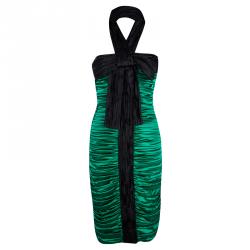 Pre Owned D&G Green Silk Ruched Halter Dress M