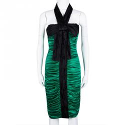 Pre Owned D&G Green Silk Ruched Halter Dress M