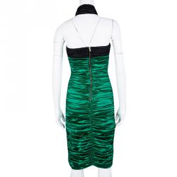 Pre Owned D&G Green Silk Ruched Halter Dress M