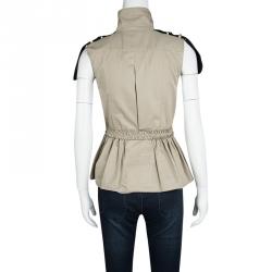 Pre Owned D&G Khaki Cotton Ruffle Tie Detail Zip Front Vest S