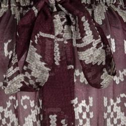 D&G Burgundy Printed Silk Chiffon Off Shoulder Sheer Peasant Blouse M