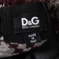 D&G Burgundy Printed Silk Chiffon Off Shoulder Sheer Peasant Blouse M
