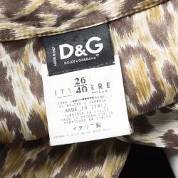 D&G Leopard Print Silk Satin Long Sleeve Button Front Shirt S