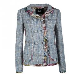 D&G Multicolor Textured Floral Print Lined Silk Trim Detail Double Breasted Jacket S