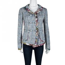 D&G Multicolor Textured Floral Print Lined Silk Trim Detail Double Breasted Jacket S