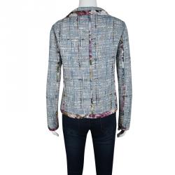D&G Multicolor Textured Floral Print Lined Silk Trim Detail Double Breasted Jacket S