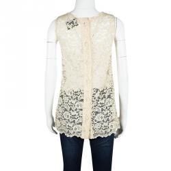 Pre Owned D&G Pale Yellow Floral Lace Sleeveless Top S