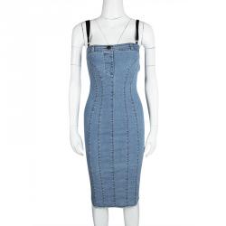 Pre Owned D&G Indigo Washed Denim Fringed Bottom Vintage Bodycon Dress S