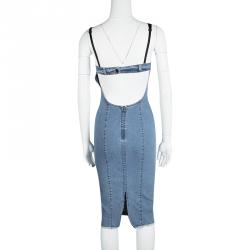 Pre Owned D&G Indigo Washed Denim Fringed Bottom Vintage Bodycon Dress S
