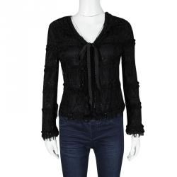Pre Owned D&G Black Cutout Lace Embellished Tie Detail Jacket S