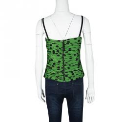 Pre Owned D&G Green and Black Polka Dot Ruched Silk Sleeveless Top M