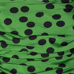 Pre Owned D&G Green and Black Polka Dot Ruched Silk Sleeveless Top M