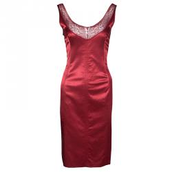 Pre Owned D&G Red Lace Neckline Detail V-Neck Sleeveless Dress L