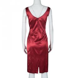 Pre Owned D&G Red Lace Neckline Detail V-Neck Sleeveless Dress L