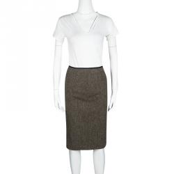 Pre Owned D & G Brown Tweed Fitted Pencil Skirt S