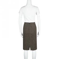 Pre Owned D & G Brown Tweed Fitted Pencil Skirt S