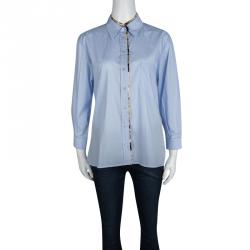 Pre Owned D&G Blue Floral Print Faux Layer Long Sleeve Shirt M