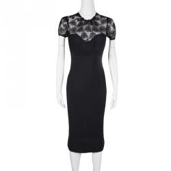 Pre Owned D&G Black Floral Lace Neck Detail Short Sleeve Dress M