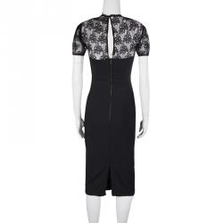 Pre Owned D&G Black Floral Lace Neck Detail Short Sleeve Dress M